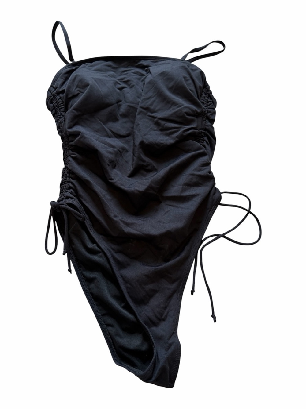 Ruched Black One-Piece Swimsuit with Adjustable Side Ties